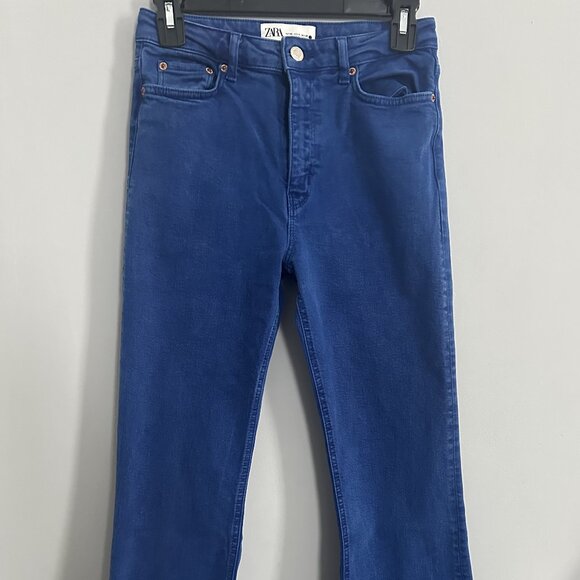 Zara Women’s Jeans Size 4 Juno Blue High Waist Skinny Flare Raw Hem - Picture 2 of 5